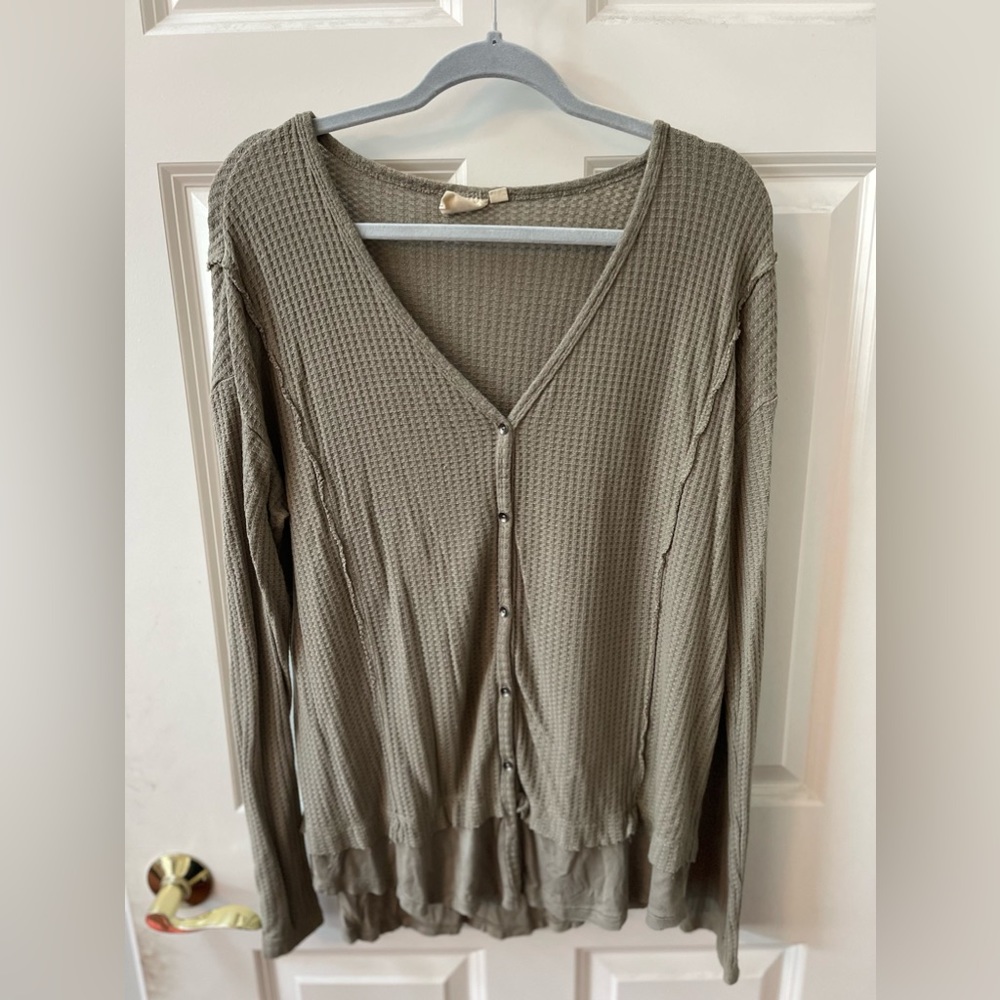 Buckle White Crow Waffle Knit Top Long Sleeves Size L